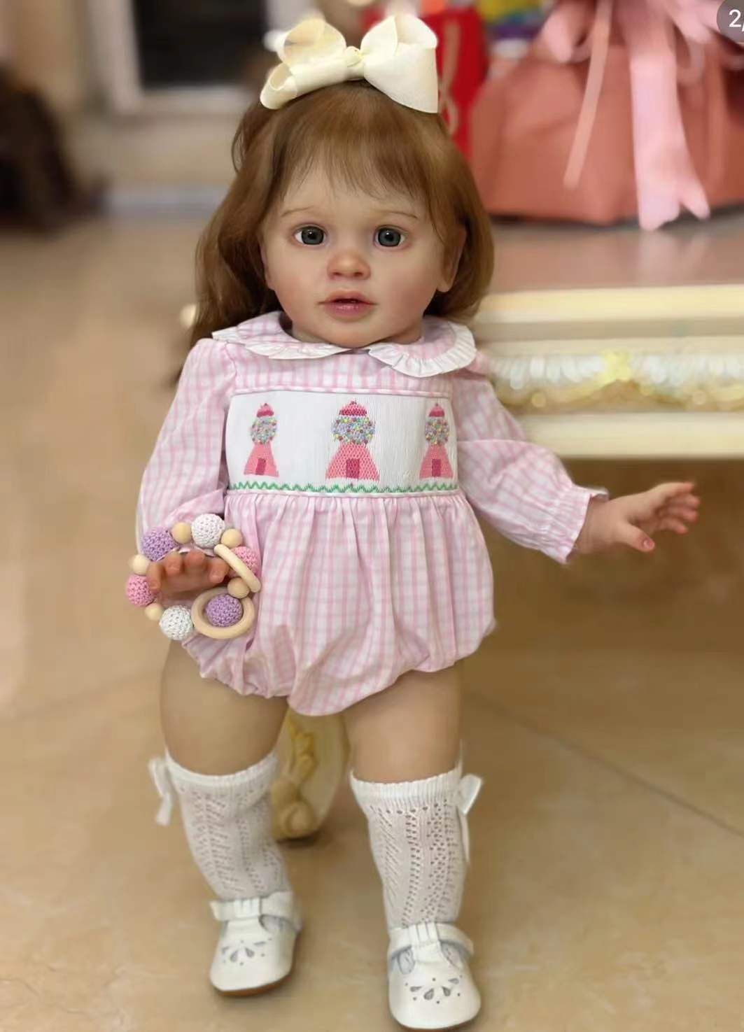 Handmade 28'' Lifelike Reborn Baby Doll Curly Hair Painted Toddler Doll