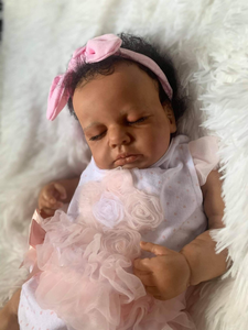 20 Inch Lifelike Sleeping Reborn Baby Dolls Girl Handmade Soft Silicone Black African American Cuddly Newborn Reborn Baby Doll Gift for Kids