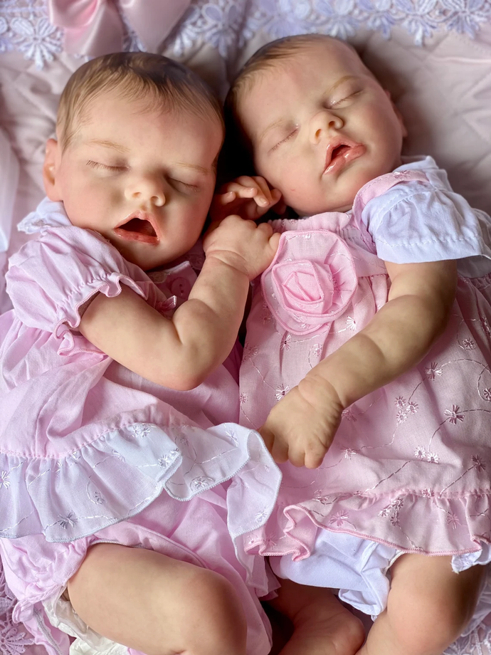18 Inch Lovely Sleeping Reborn Baby Dolls Girls Twins Soft Silicone Cuddly Lifelike Reborn Baby Dolls Realistic Newborn Baby Dolls Girls Twins Gift for Kids