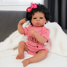 Carica l&#39;immagine nel visualizzatore di Gallery, Lanny 20&quot; Full Vinyl Reborn BabyAfrican American Doll - Hand-Rooted Black Curly Hair, Warm Brown Eyes High-Color Realism
