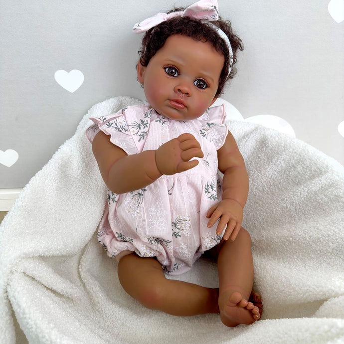 22 Inch Dark Brown Skin Reborn Toddler Handmade Reborn Baby Dolls Cuddly Newborn Baby Doll Girl