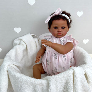 22 Inch Dark Brown Skin Reborn Toddler Handmade Reborn Baby Dolls Cuddly Newborn Baby Doll Girl