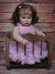 24" Poseable Baby Doll Charlotte - Rooted Brown Hair & Sparkling Blue Eyes | Light Pink Sleeveless Dress | Soft Cloth Body