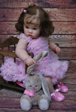 Cargar imagen en el visor de la galería, 24&quot; Poseable Baby Doll Charlotte - Rooted Brown Hair &amp; Sparkling Blue Eyes | Light Pink Sleeveless Dress | Soft Cloth Body
