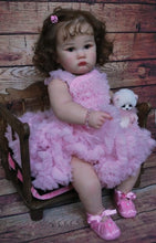 Cargar imagen en el visor de la galería, 24&quot; Poseable Baby Doll Charlotte - Rooted Brown Hair &amp; Sparkling Blue Eyes | Light Pink Sleeveless Dress | Soft Cloth Body
