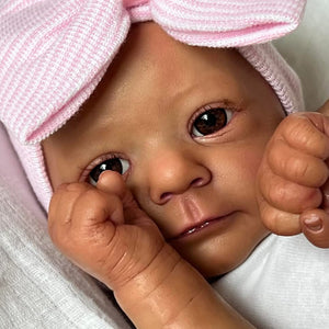 White Halter Romper & Pink Bow Hat Reborn Doll - 19 Inch Dark Skin Cloth Body, Hand Painted HD Hair - Felicia