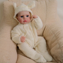 Load image into Gallery viewer, LOULOU 20 inch Reborn Baby Doll - Cloth Body &amp; Full Limbs | Hand-Painted Hair, Blue Eyes + Beige Mink-Feel Footed Onesie
