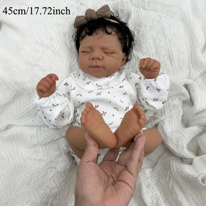 Pascale African American Fashion Doll 48cm - in White Floral Peter Pan Collar Bodysuit & Headband, Rooted Black Curly Hair, Cloth Body