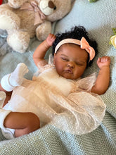 Load image into Gallery viewer, Pinky Reborn Reborn Baby Dolls Black Girl Brown Skin 18 Inch Silicone Biracial Reborn Toddler Baby Doll Realistic Toddler Black African American Dolls with Hair Feeding Kit &amp; Gift for Kids
