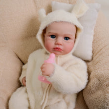 Load image into Gallery viewer, LOULOU 20 inch Reborn Baby Doll - Cloth Body &amp; Full Limbs | Hand-Painted Hair, Blue Eyes + Beige Mink-Feel Footed Onesie
