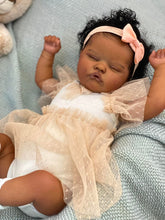 Load image into Gallery viewer, Pinky Reborn Reborn Baby Dolls Black Girl Brown Skin 18 Inch Silicone Biracial Reborn Toddler Baby Doll Realistic Toddler Black African American Dolls with Hair Feeding Kit &amp; Gift for Kids
