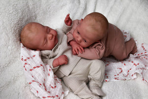 Lily & Irys 19inch Twin Reborn Doll Set | Open Eye & Sleeping Eye | Soft Body Hand-Painted Sister Dolls with Blue Eyes