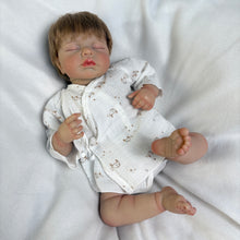 Carica l'immagine nel visualizzatore di Gallery, 20" / 50cm Realistic Sleeping Baby Doll "LOULOU" – Fine Hand-Painted Details, Soft Rooted Hair &amp; Full Limbs (Customizable: Cloth or Full Vinyl, Boy or Girl) – Cozy Muslin Outfit
