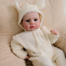 Load image into Gallery viewer, LOULOU 20 inch Reborn Baby Doll - Cloth Body &amp; Full Limbs | Hand-Painted Hair, Blue Eyes + Beige Mink-Feel Footed Onesie
