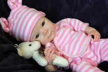 Load image into Gallery viewer, 12 Inch &amp; 16 Inch Full Silicone Reborn Baby Doll Lifelike Realistic Newborn Silicone Infant Doll Washable Full Body Silicone Doll with Pink Bunny Stripe Outfit Pretend Play Collectible Gift Toy for Girls Kids
