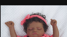 Load and play video in Gallery viewer, 20 Inch Pinky Reborn Baby Girl Dolls Rosalie - Dark Skin Tone Cloth Body Implanted Curly Hair Full Arms &amp; Legs

