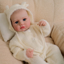 Load image into Gallery viewer, LOULOU 20 inch Reborn Baby Doll - Cloth Body &amp; Full Limbs | Hand-Painted Hair, Blue Eyes + Beige Mink-Feel Footed Onesie
