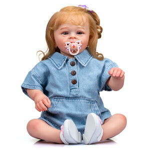 Newborn Reborn Toddler Baby Doll Girl Weighted Cloth Body 24 Inch Silicone Reborn Baby Doll