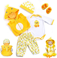 Laden Sie das Bild in den Galerie-Viewer, 22 inch Baby Doll Clothes Yellow Duck 5pcs Set Outfit Accessories for 20-22 Inch Reborn Doll
