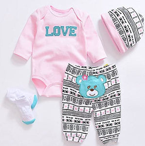 Pink Baby Doll Clothes 4pcs Set Outfit Accessories for 20-22 Inch Newborn Doll Girl Baby