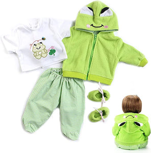 Reborn Baby Doll Clothes 22 Inches Green Frog Outfit 4 Pieces Sets Accessories Fit 20-22" Newborn Dolls Clothes