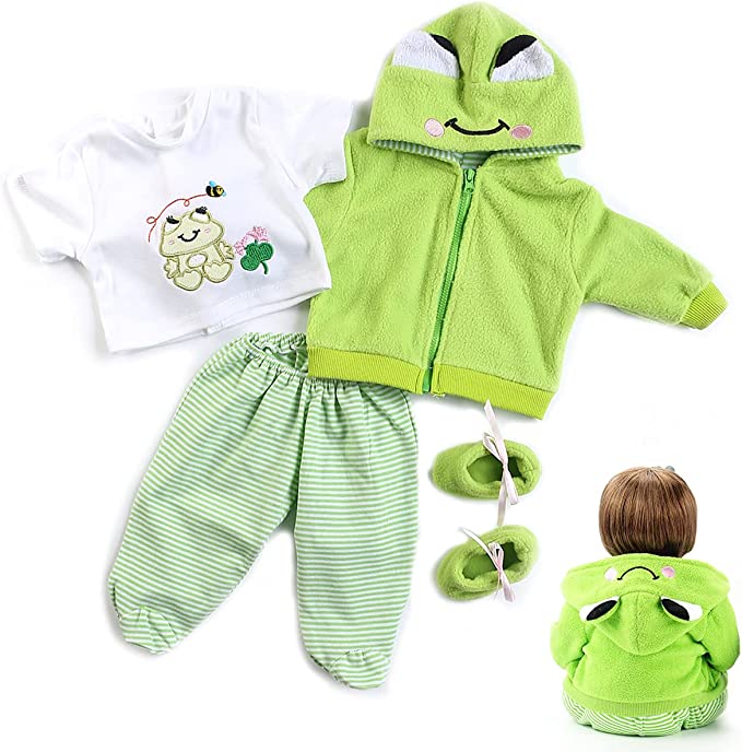 Reborn Baby Doll Clothes 22 Inches Green Frog Outfit 4 Pieces Sets Accessories Fit 20-22