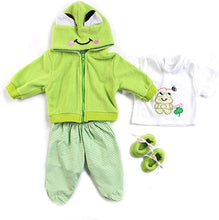 Загрузить изображение в средство просмотра галереи, Reborn Baby Doll Clothes 22 Inches Green Frog Outfit 4 Pieces Sets Accessories Fit 20-22&quot; Newborn Dolls Clothes
