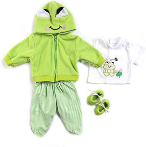 Reborn Baby Doll Clothes 22 Inches Green Frog Outfit 4 Pieces Sets Accessories Fit 20-22" Newborn Dolls Clothes