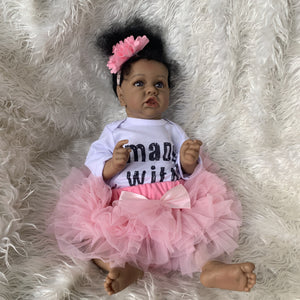 22" Chloe Black African American Silicone Reborn Baby Dolls Real Lifelike