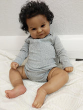 Load image into Gallery viewer, 20&quot; Abel Reborn Baby Girl Soft Body Flexible Black Skin African American Baby Doll

